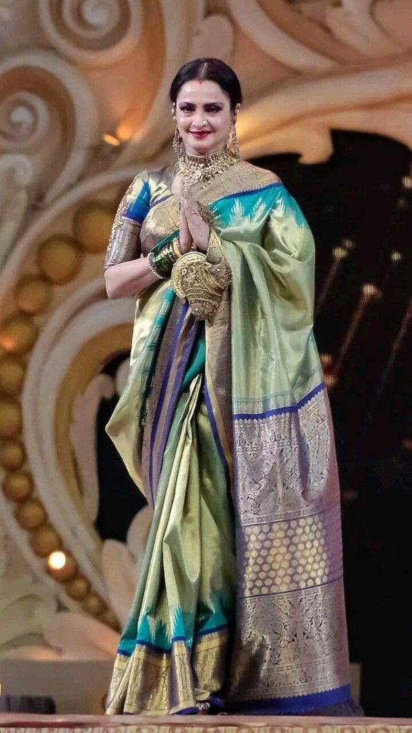 Rekha’s Blue Kanjivaram Silk Saree Look